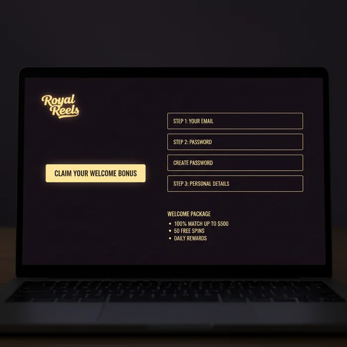 Royal Reels registration form — account creation with email and password fields